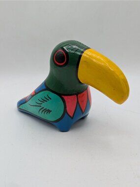 Vintage Mexican Pottery Hand Painted Toucan Bird Figurine Talavera 8"